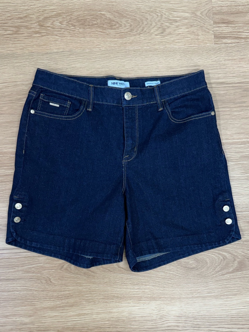 Nine West Dark Indigo Denim Shorts with Button Hems